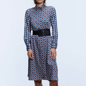NWT Zara Geometric Print Button Shirt Dress